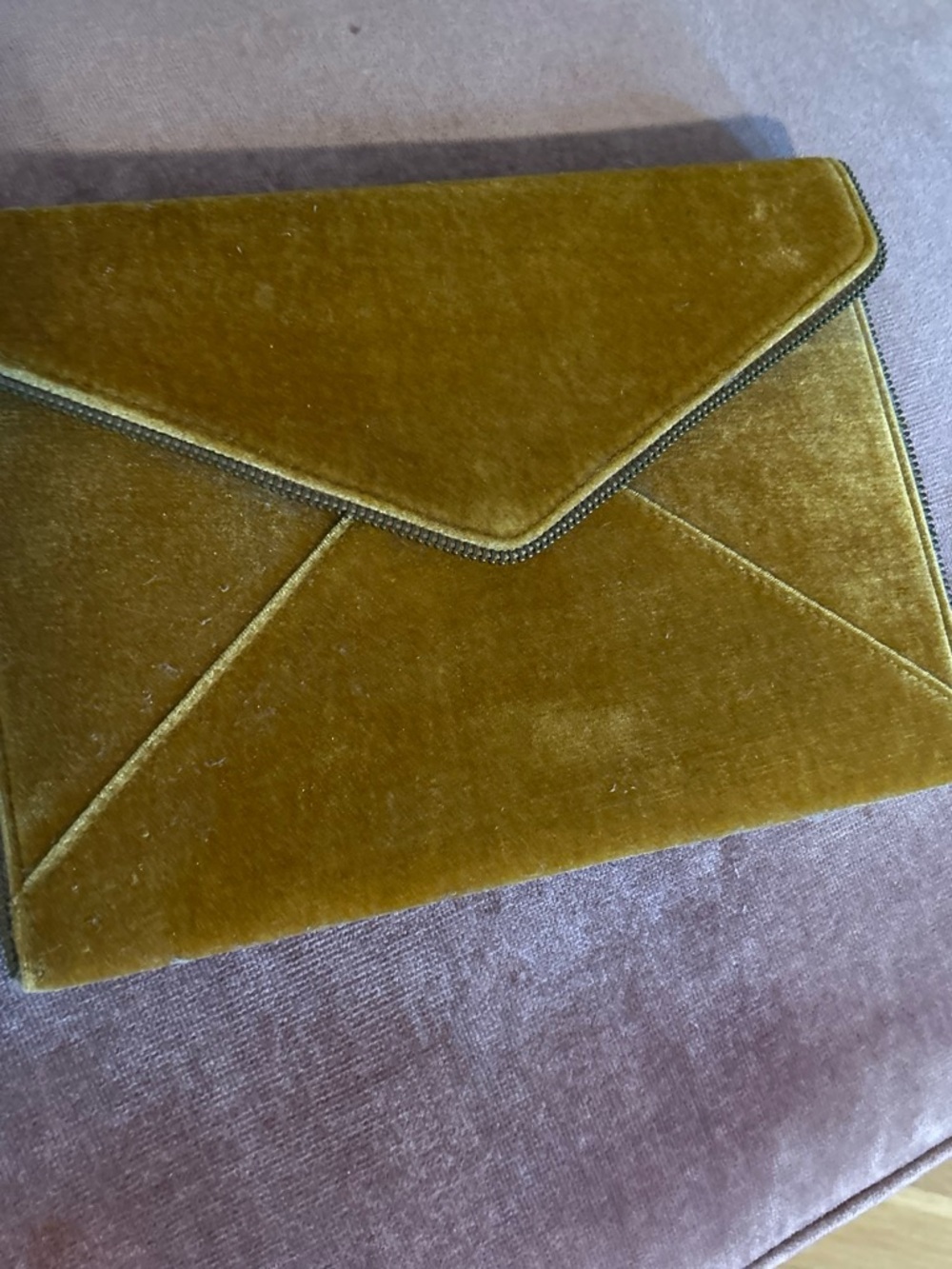 Rebecca Minkoff Velvet Envelope Clutch in mustard yellow